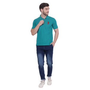 Ocean Blue Solid Polo Collar T-shirt