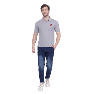 Grey Solid Polo Collar T-shirt