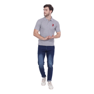 Grey Solid Polo Collar T-shirt