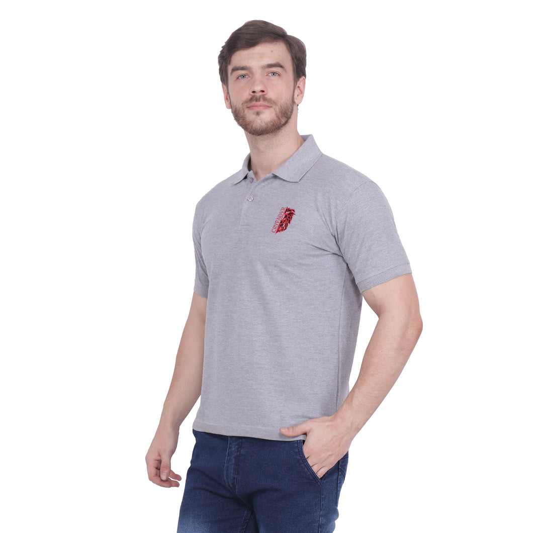 Grey Solid Polo Collar T-shirt