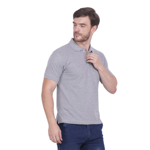 Grey Solid Polo Collar T-shirt